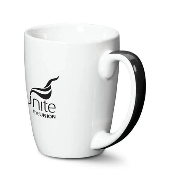 white mug with unite logo on it