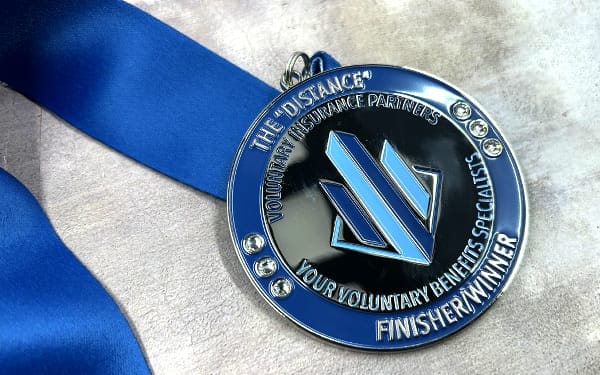 finisher medal blue with ribbon
