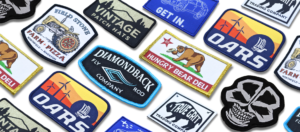 Collage of many different colorful woven patches