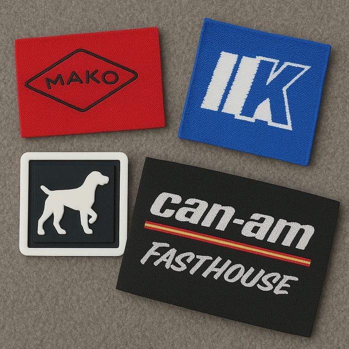group of four custom woven labels