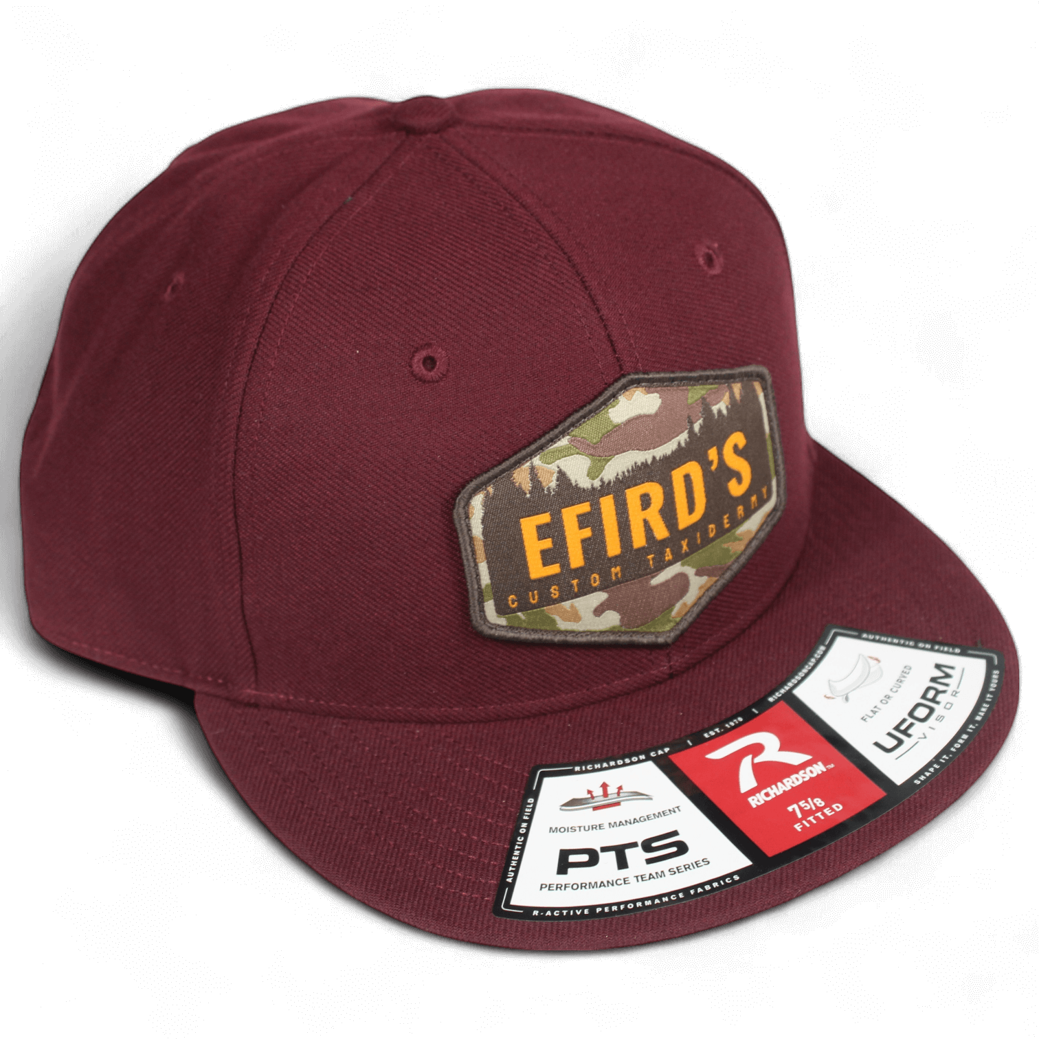 red flatbill hat with patch